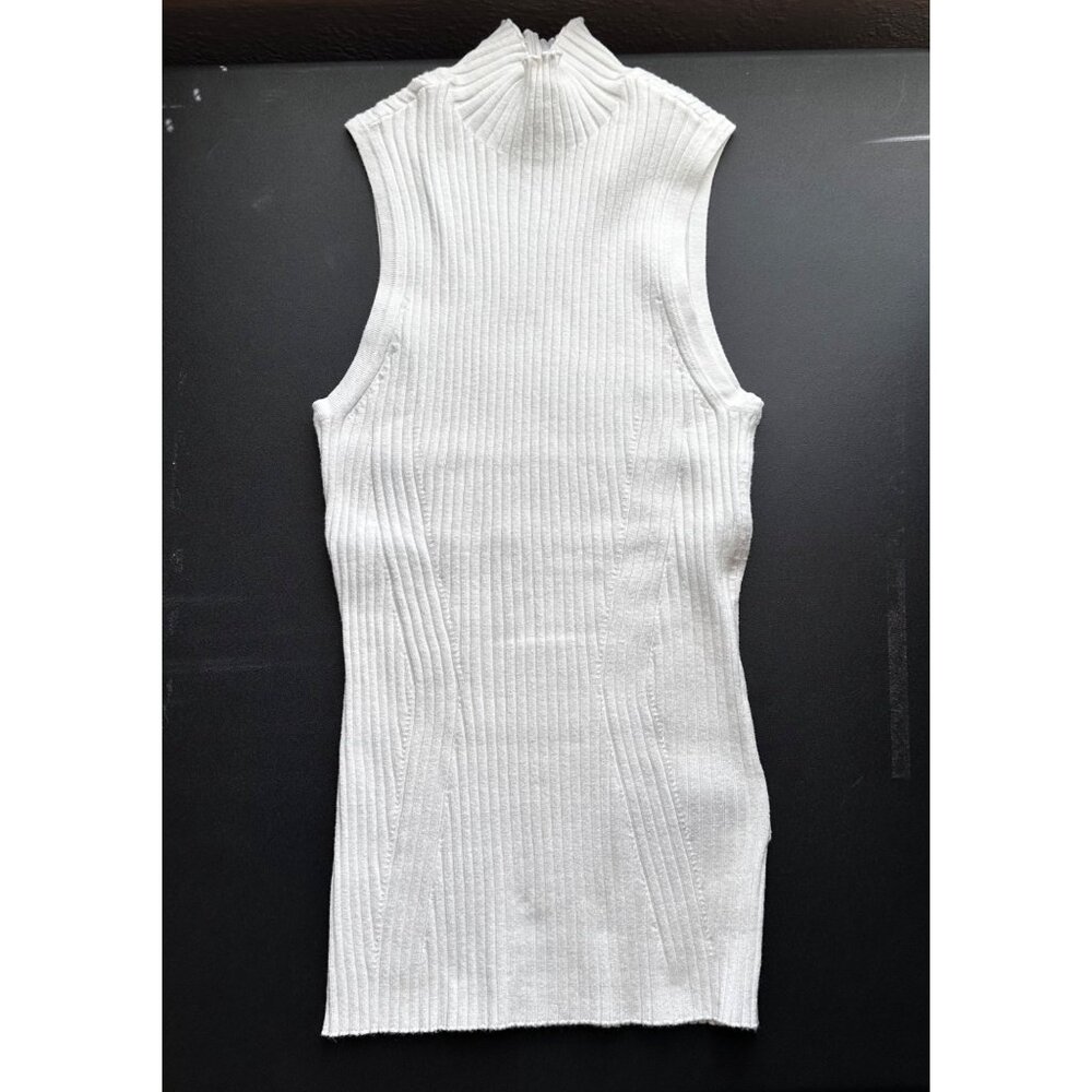 Madewell Tank Sweater White Knit Ribbed Sleeveless Mock Neck Sleeveless Top XXS - Picture 3 of 13